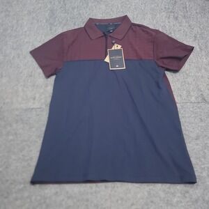 Marc Asher Polo Shirt Mens Small Burgundy Navy Quarter Zip Colorblock Stretch